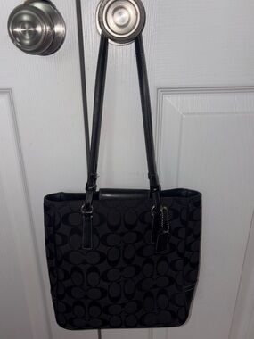 Coach Black Logo Canvas Shoulder Tote